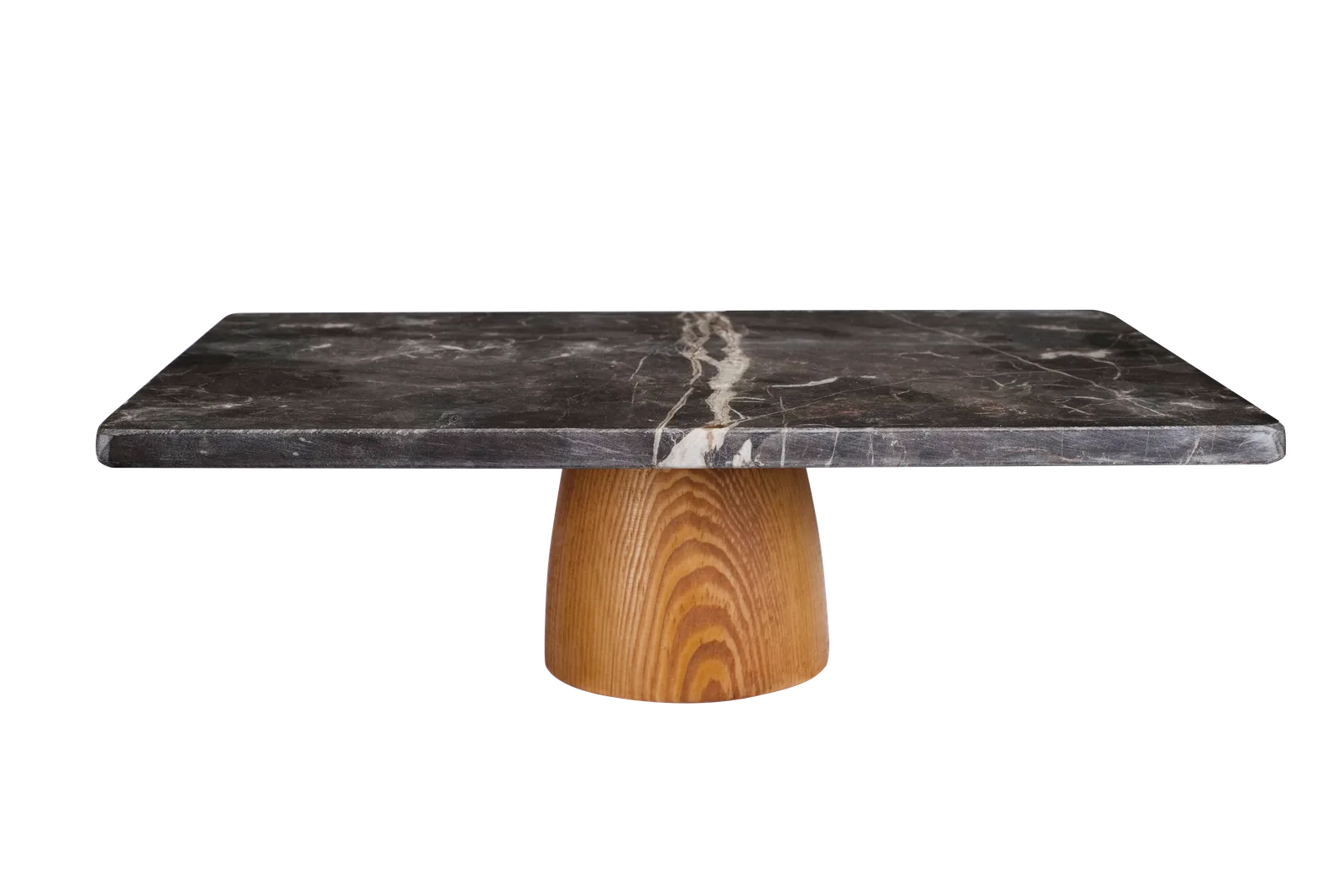 Black Marble Rectangular Serving Stand With Wooden Base