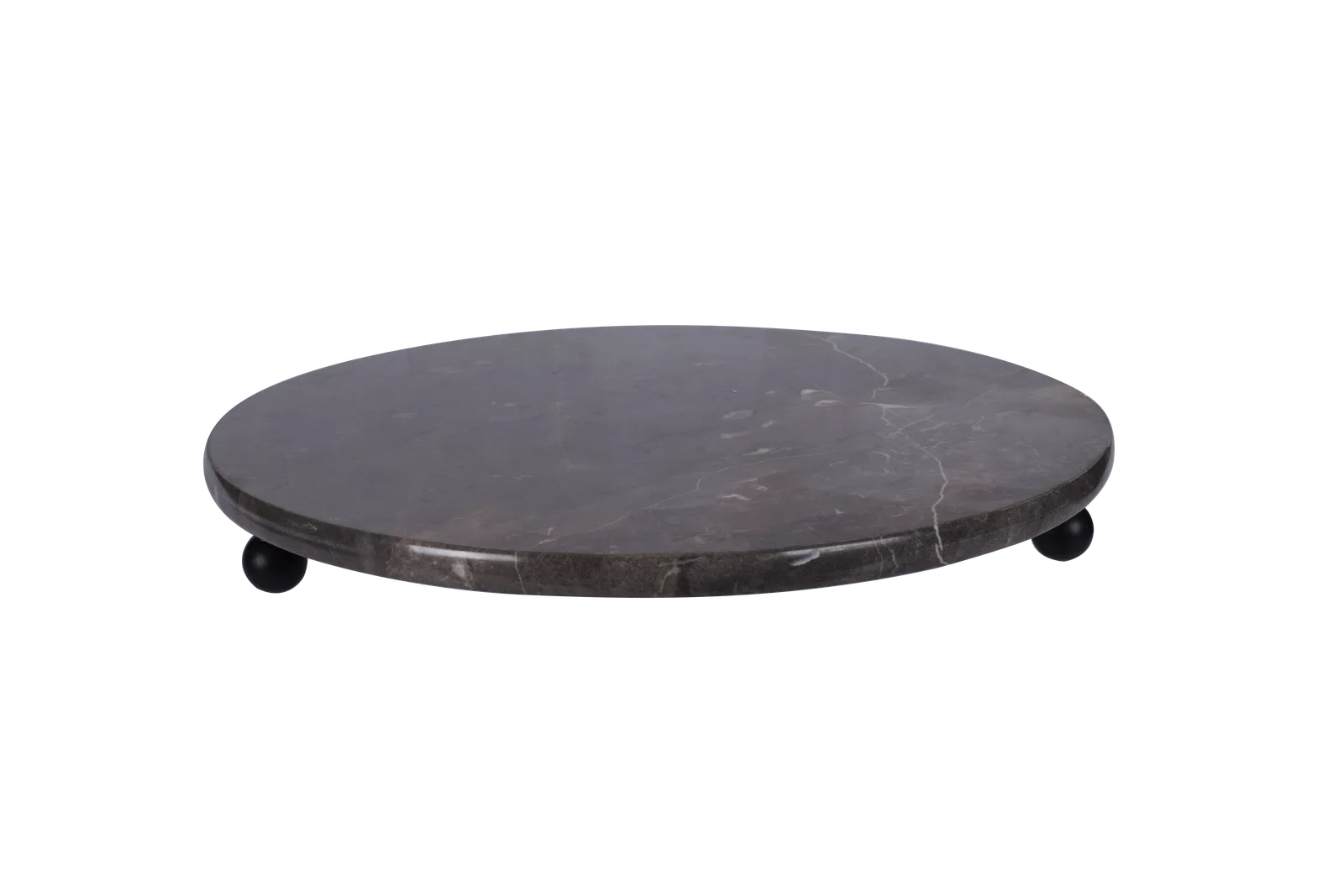 Black Marble Round Tray With Black Ball Feet
