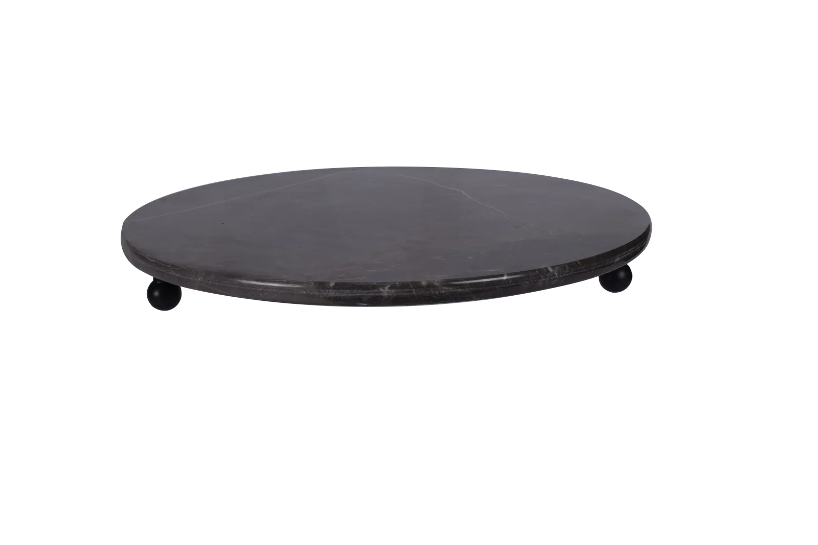 Black Marble Round Tray With Black Ball Feet