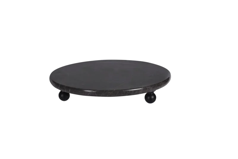 Black Marble Round Tray With Black Ball Feet