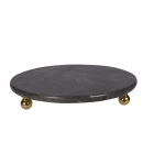 Black Marble Round Tray With Gold Ball Feet