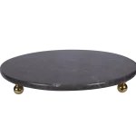 Black Marble Round Tray With Gold Ball Feet
