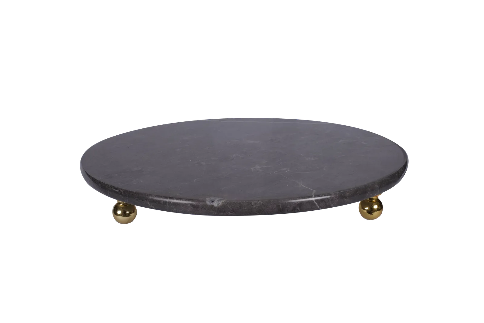 Black Marble Round Tray With Gold Ball Feet