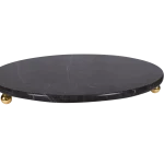 Black Marble Round Tray With Gold Ball Feet