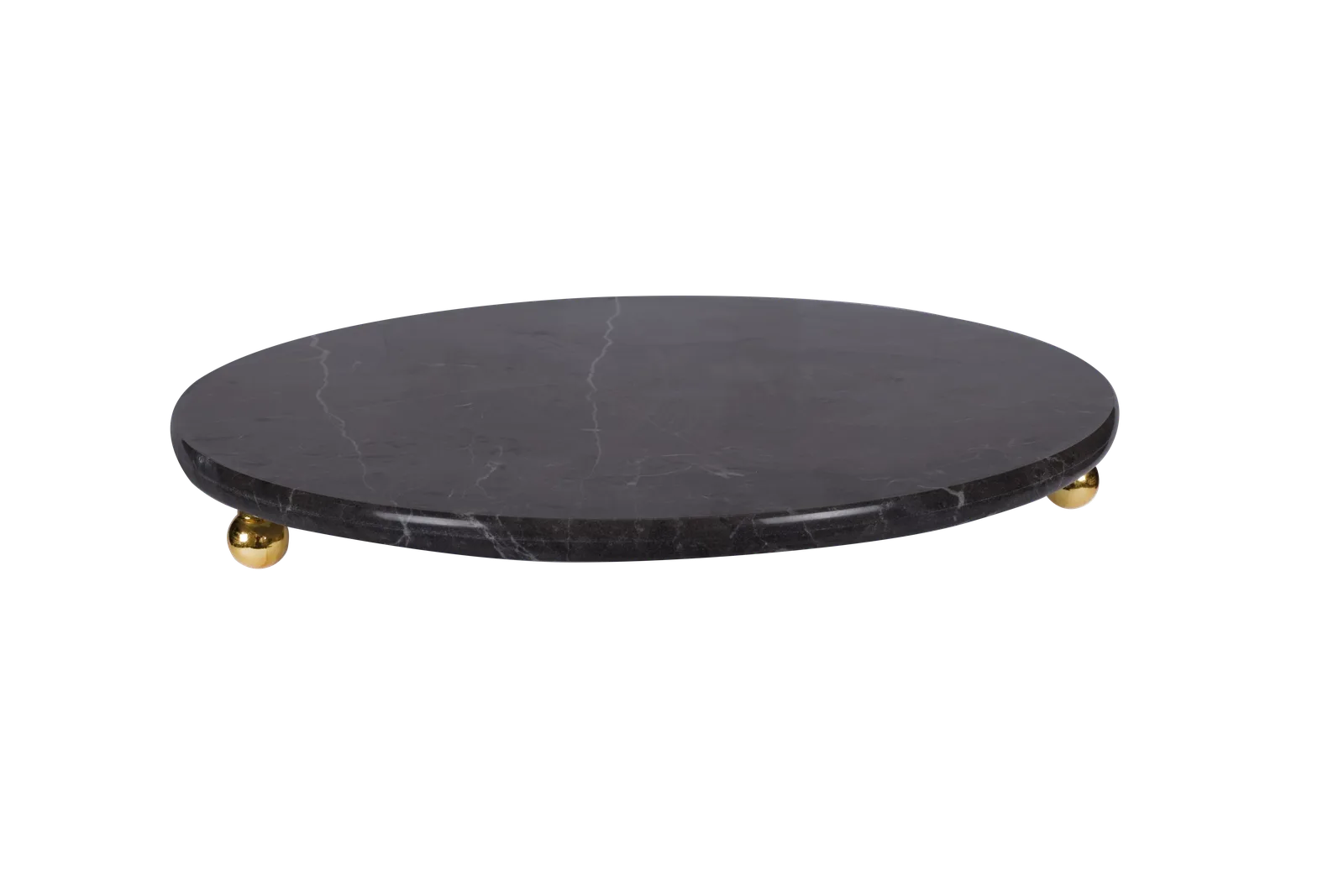 Black Marble Round Tray With Gold Ball Feet