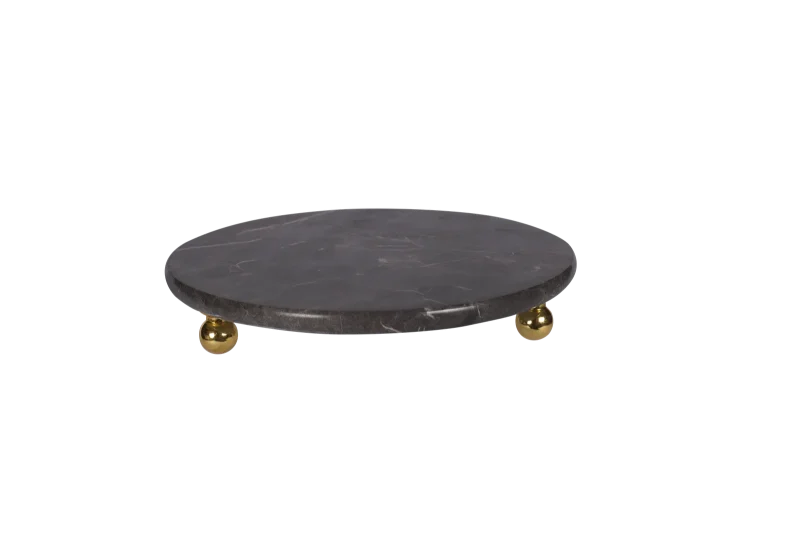 Black Marble Round Tray With Gold Ball Feet