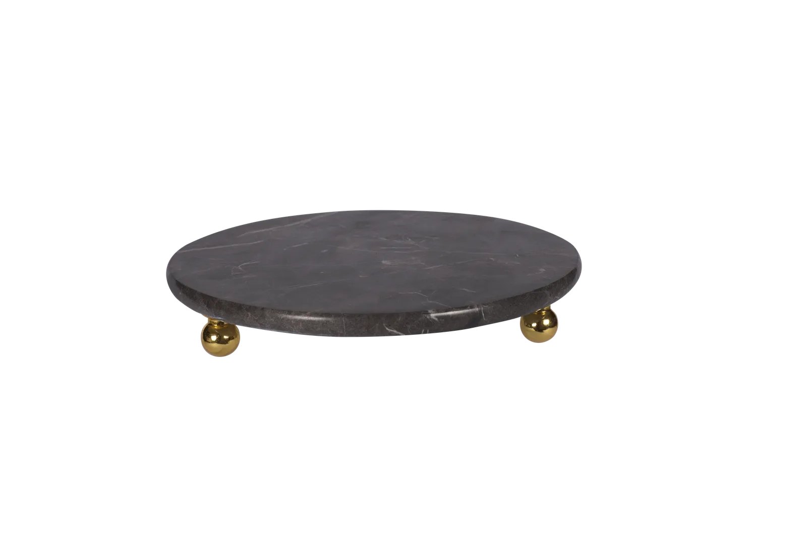 Black Marble Round Tray With Gold Ball Feet