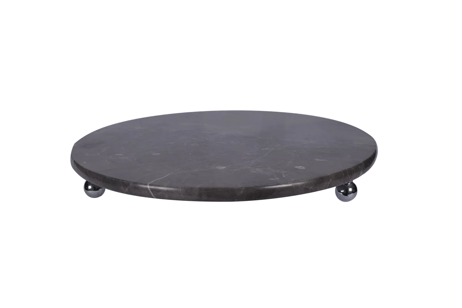Black Marble Round Tray With Silver Ball Feet
