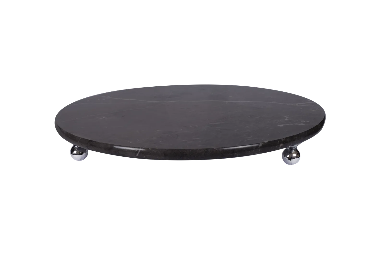 Black Marble Round Tray With Silver Ball Feet