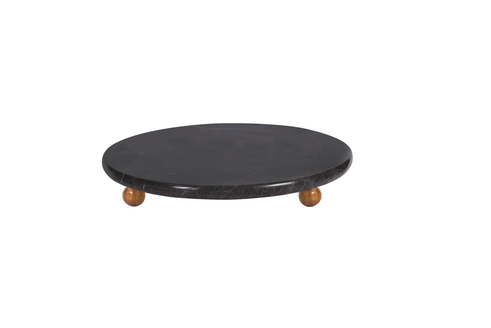 Black Marble Round Tray With Wooden Ball Feet