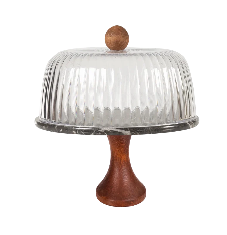 Black Marble Tall Cake Stand With Glass Dome