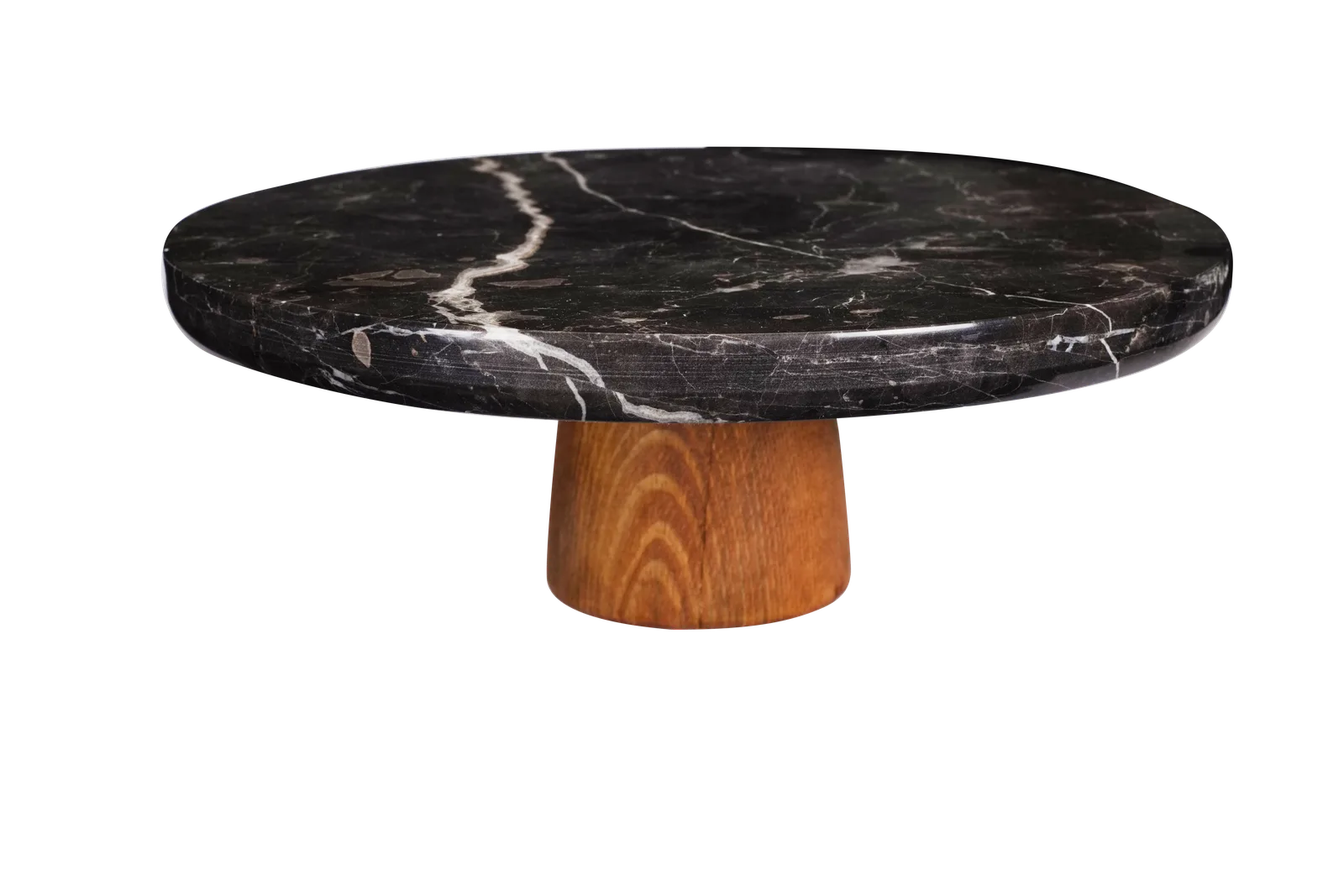 Black Marble Thick Top Cake Stand With Wooden Base