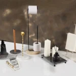 Black Metal Toilet Roll Stand With Black Marble Base