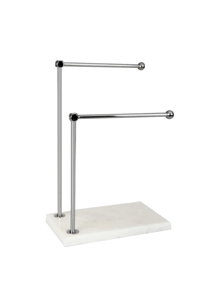 Chrome Towel Stand With White Marble Base