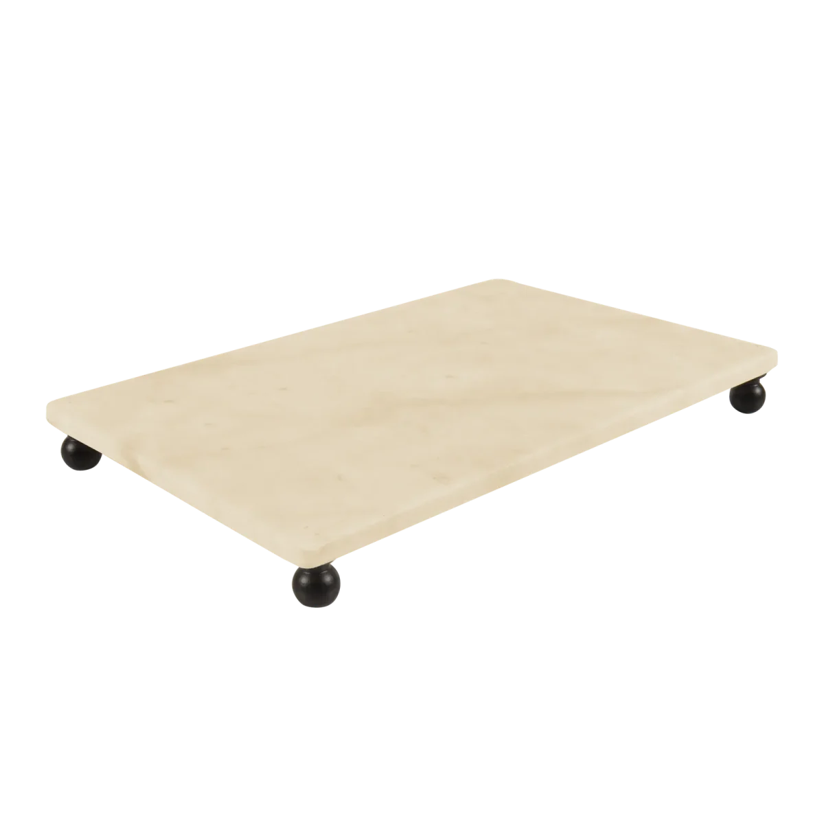 Cream Marble Rectangular Tray With Black Ball Feet