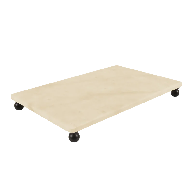 Cream Marble Rectangular Tray With Black Ball Feet