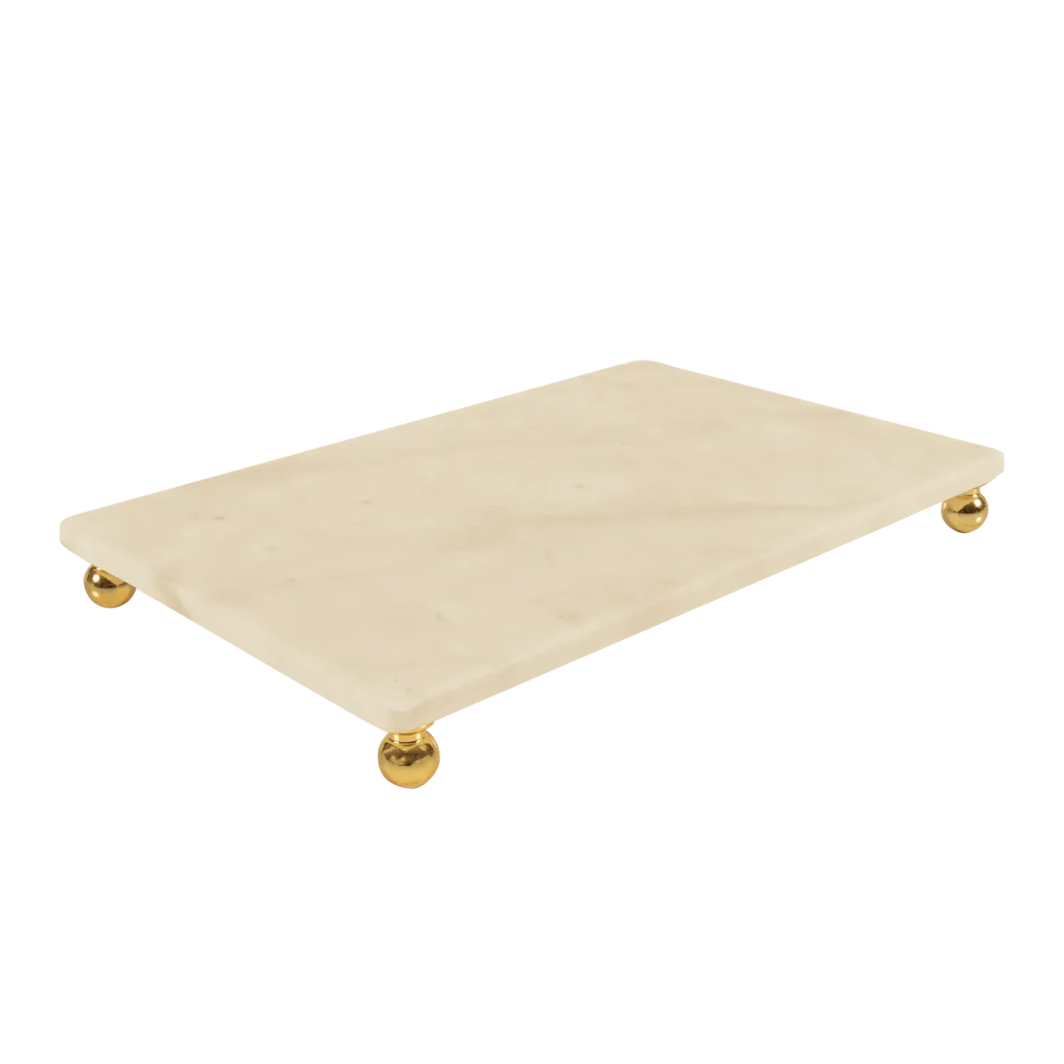Cream Marble Rectangular Tray With Gold Ball Feet