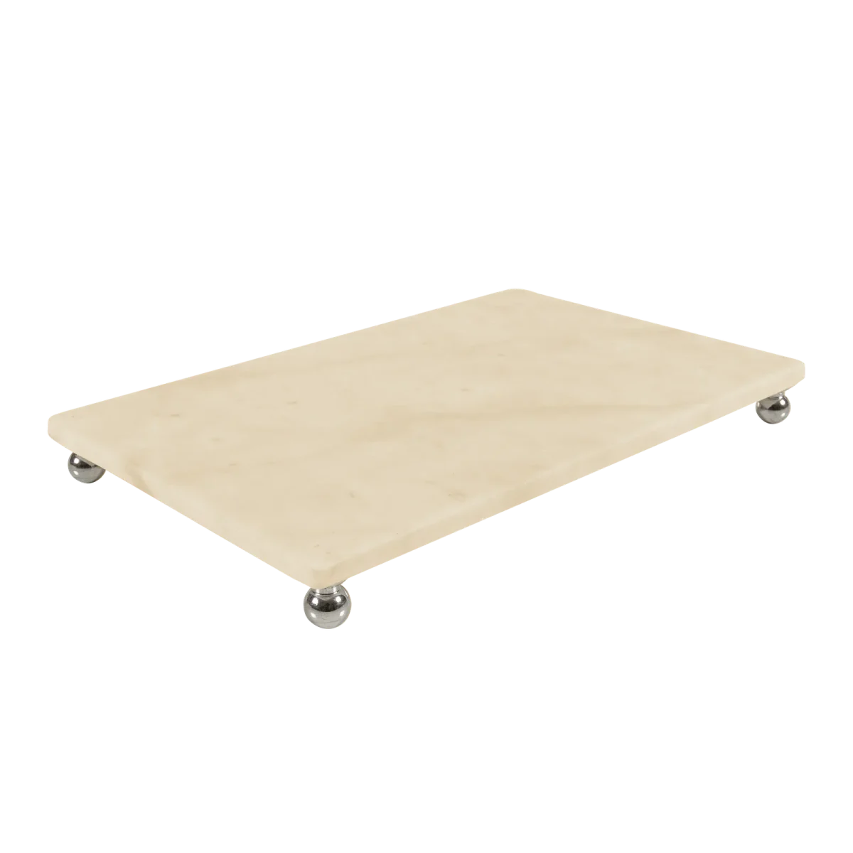 Cream Marble Rectangular Tray With Silver Ball Feet