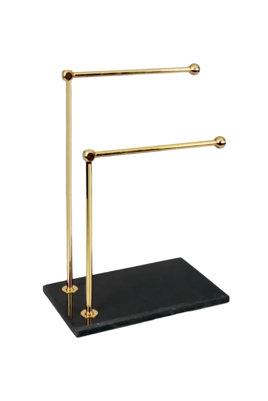 Gold Towel Stand With Black Marble Base