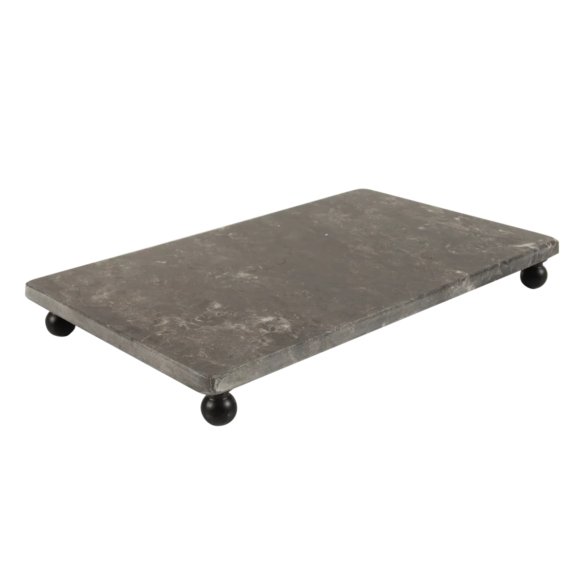 Grey Marble Rectangular Tray With Black Ball Feet