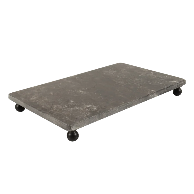 Grey Marble Rectangular Tray With Black Ball Feet