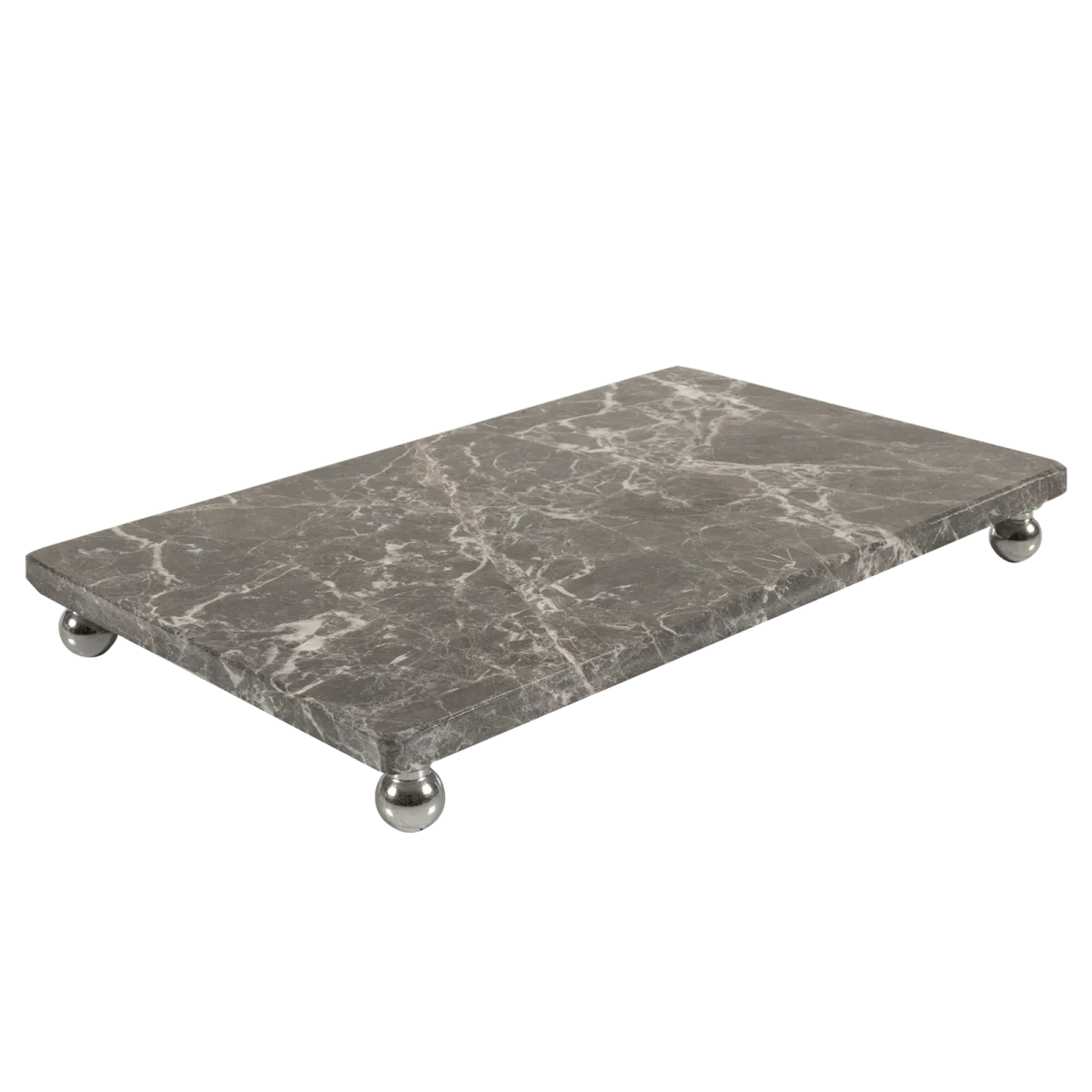 Grey Marble Rectangular Tray With Silver Ball Feet
