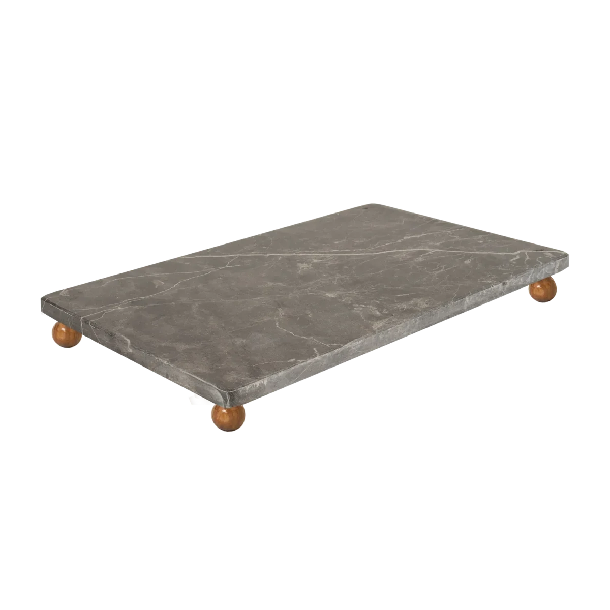 Grey Marble Rectangular Tray With Wooden Ball Feet