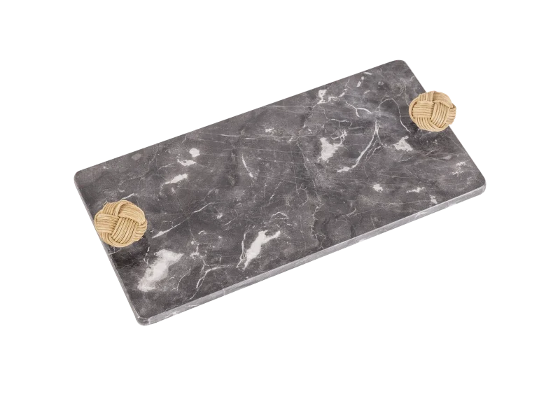 Grey Marble Tray With Rope Knot Handles