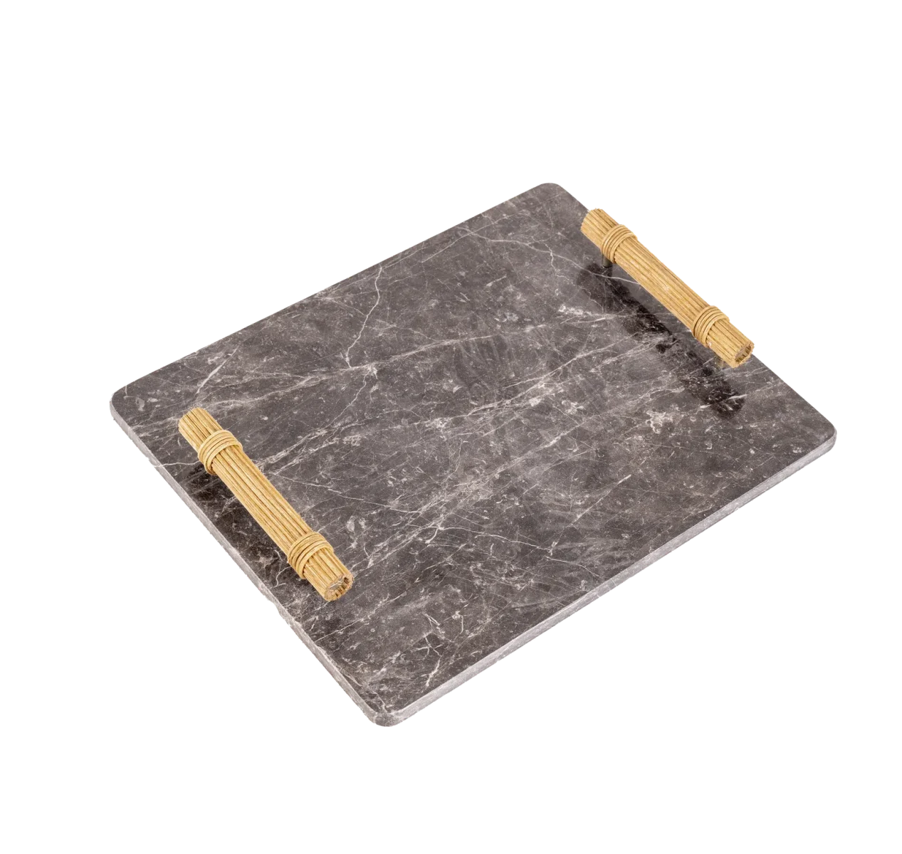 Grey Marble Tray With Rope Wrapped Handles