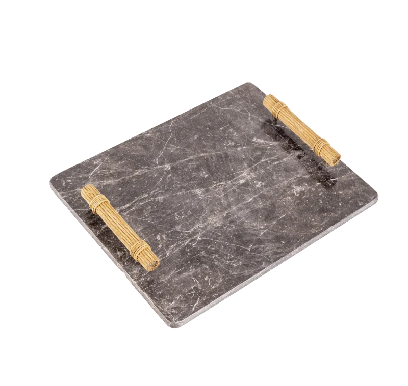 Grey Marble Tray With Rope Wrapped Handles