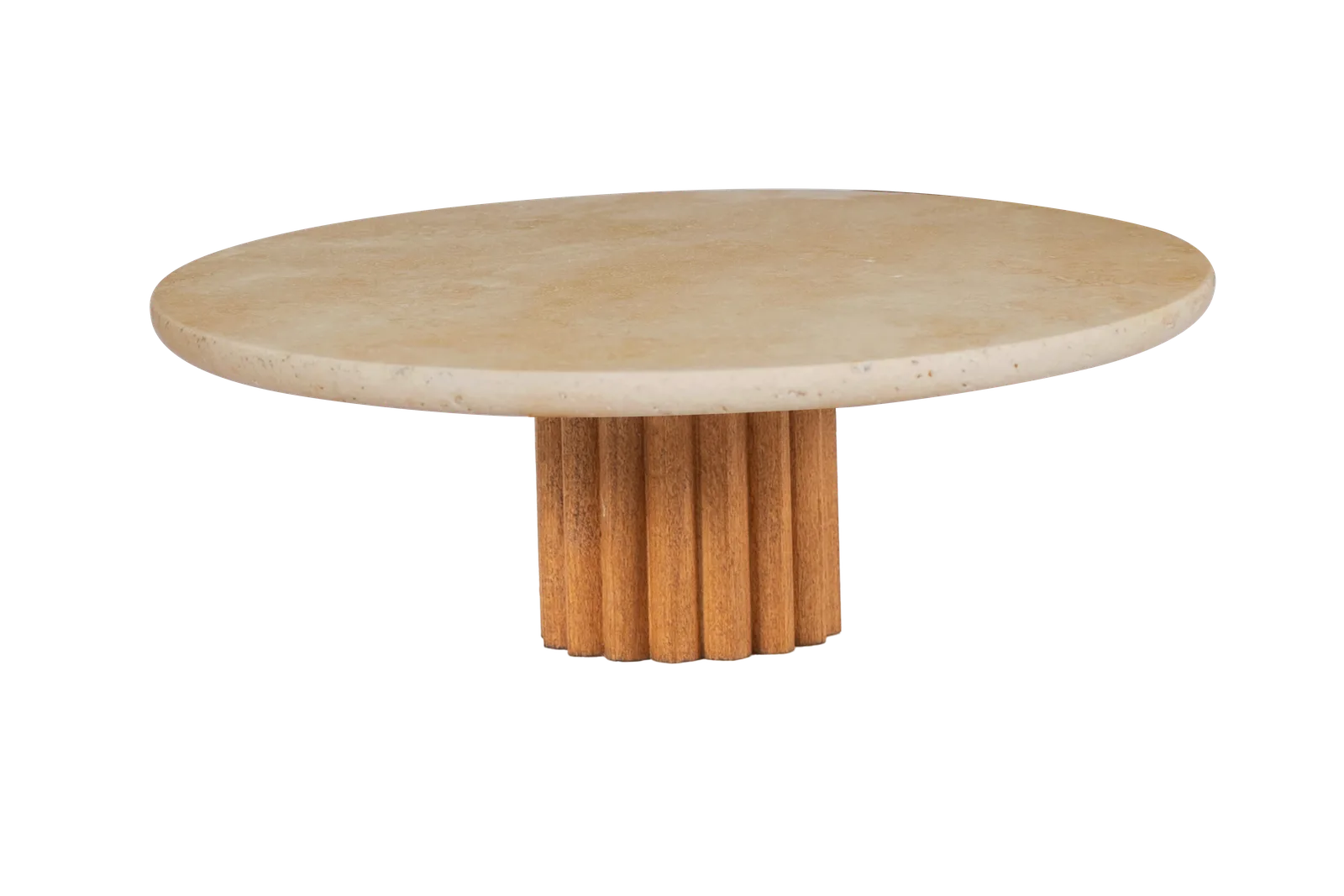 Travertine Cake Stand With Fluted Wooden Base