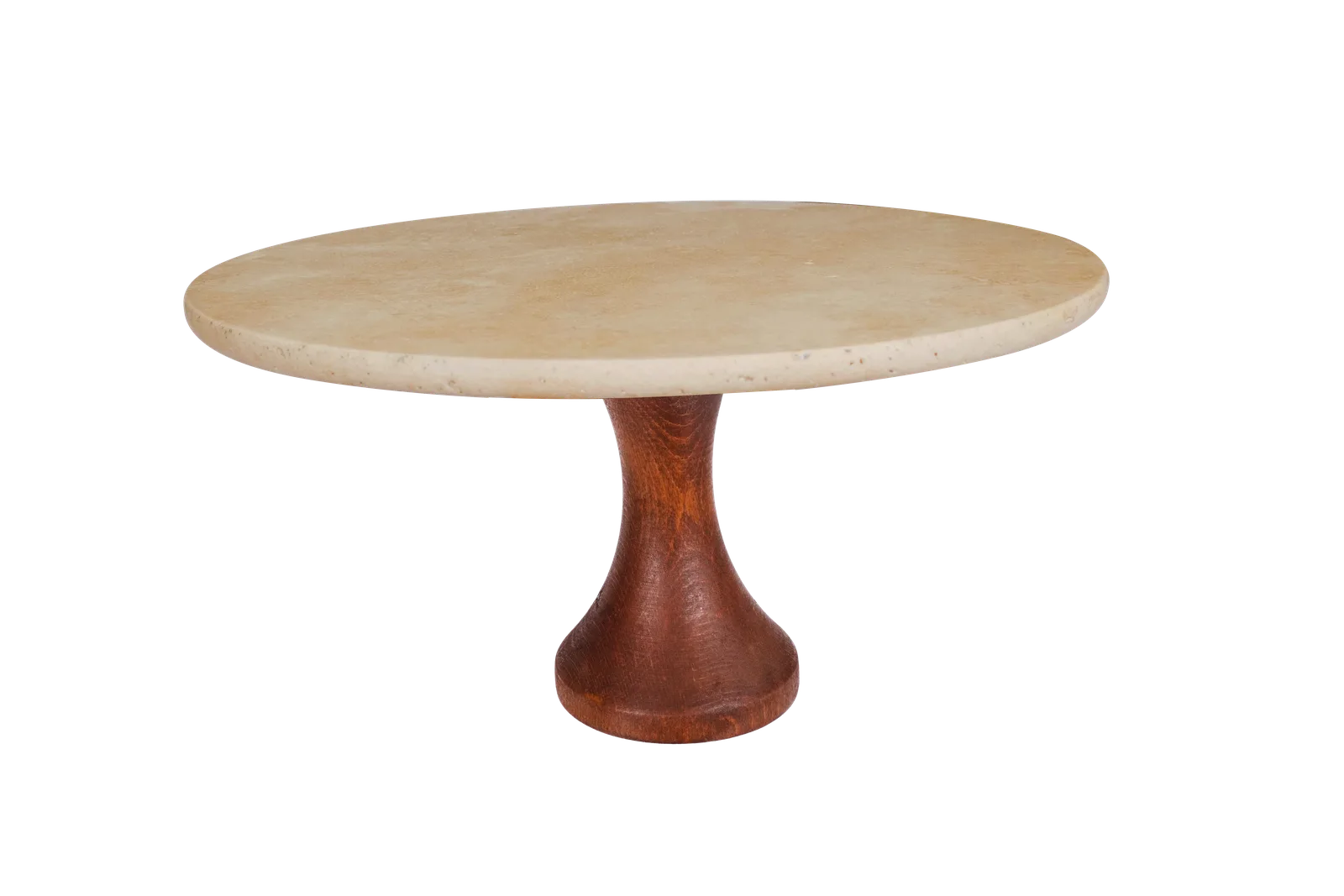 Travertine Cake Stand With Turned Wooden Pedestal