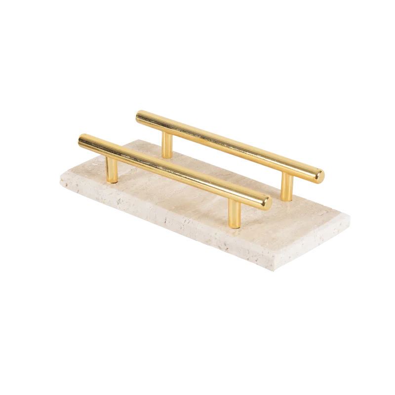 Travertine Napkin Holder With Gold Bars