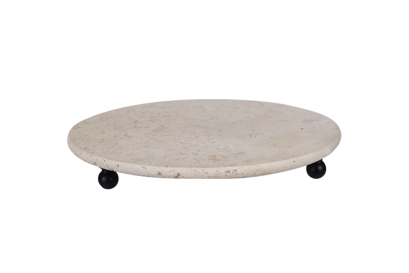 Travertine Round Tray With Black Ball Feet