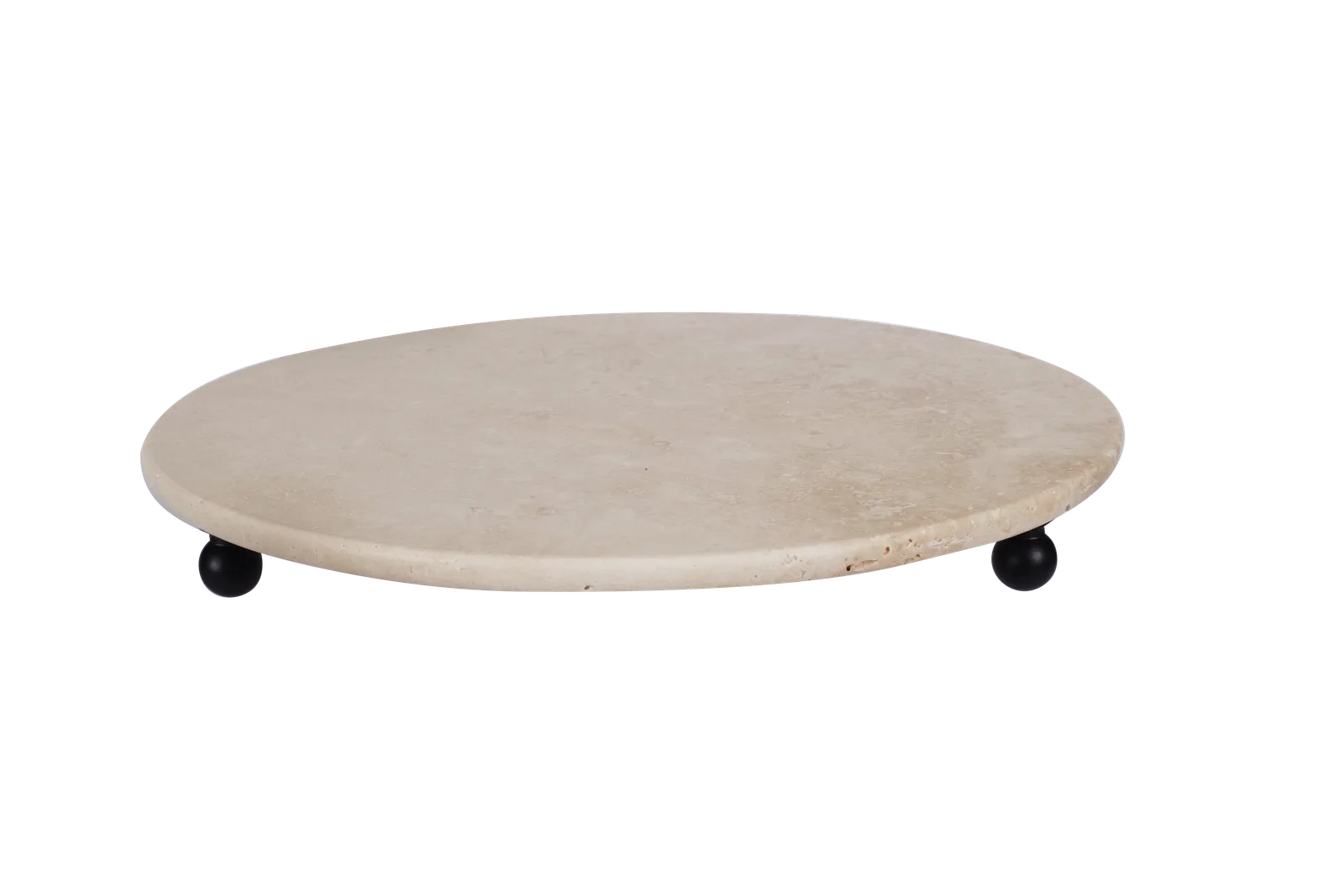 Travertine Round Tray With Black Ball Feet