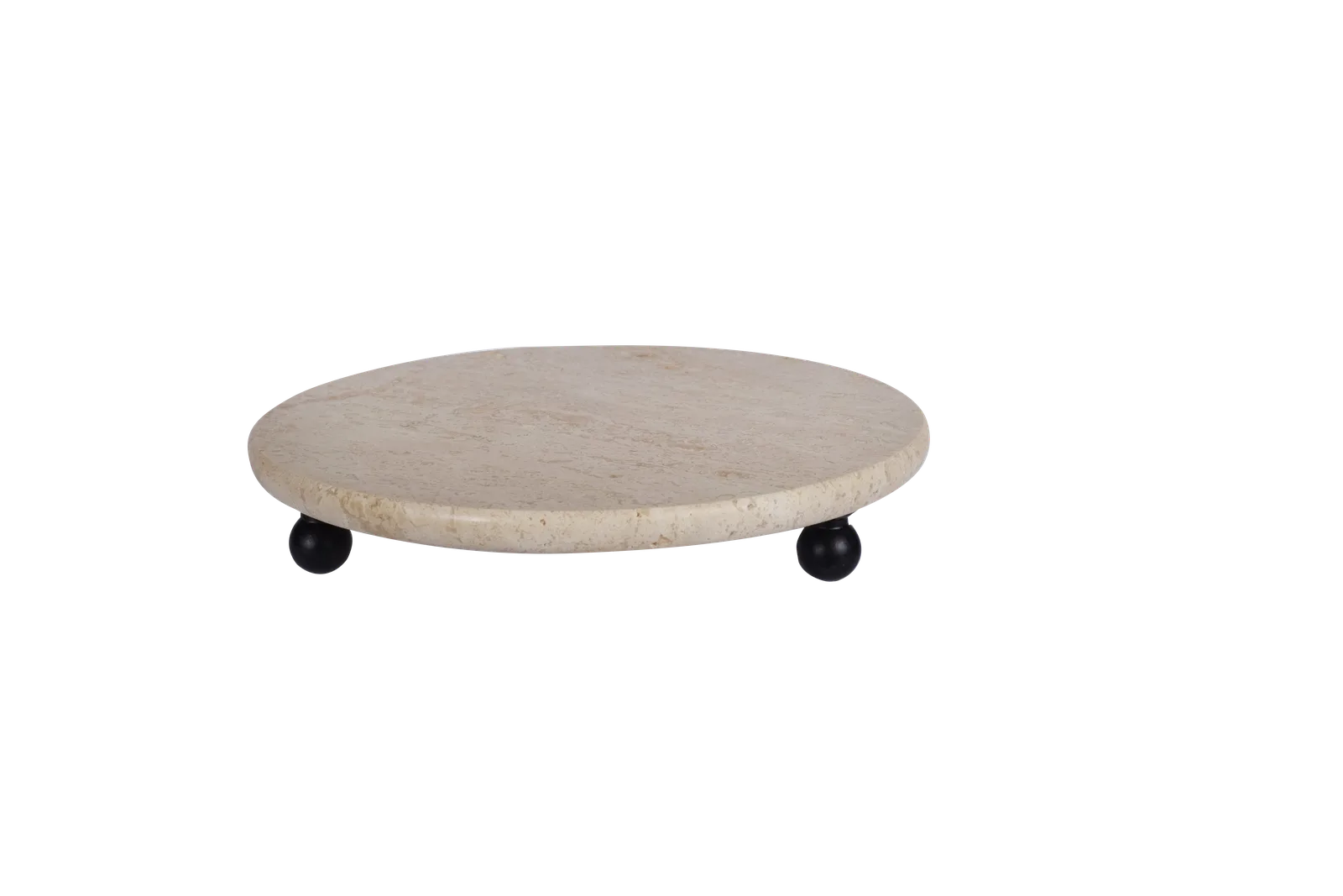 Travertine Round Tray With Black Ball Feet