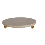 Travertine Round Tray With Gold Ball Feet