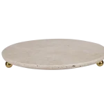 Travertine Round Tray With Gold Ball Feet