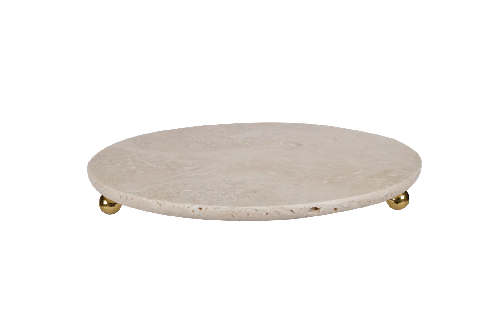 Travertine Round Tray With Gold Ball Feet