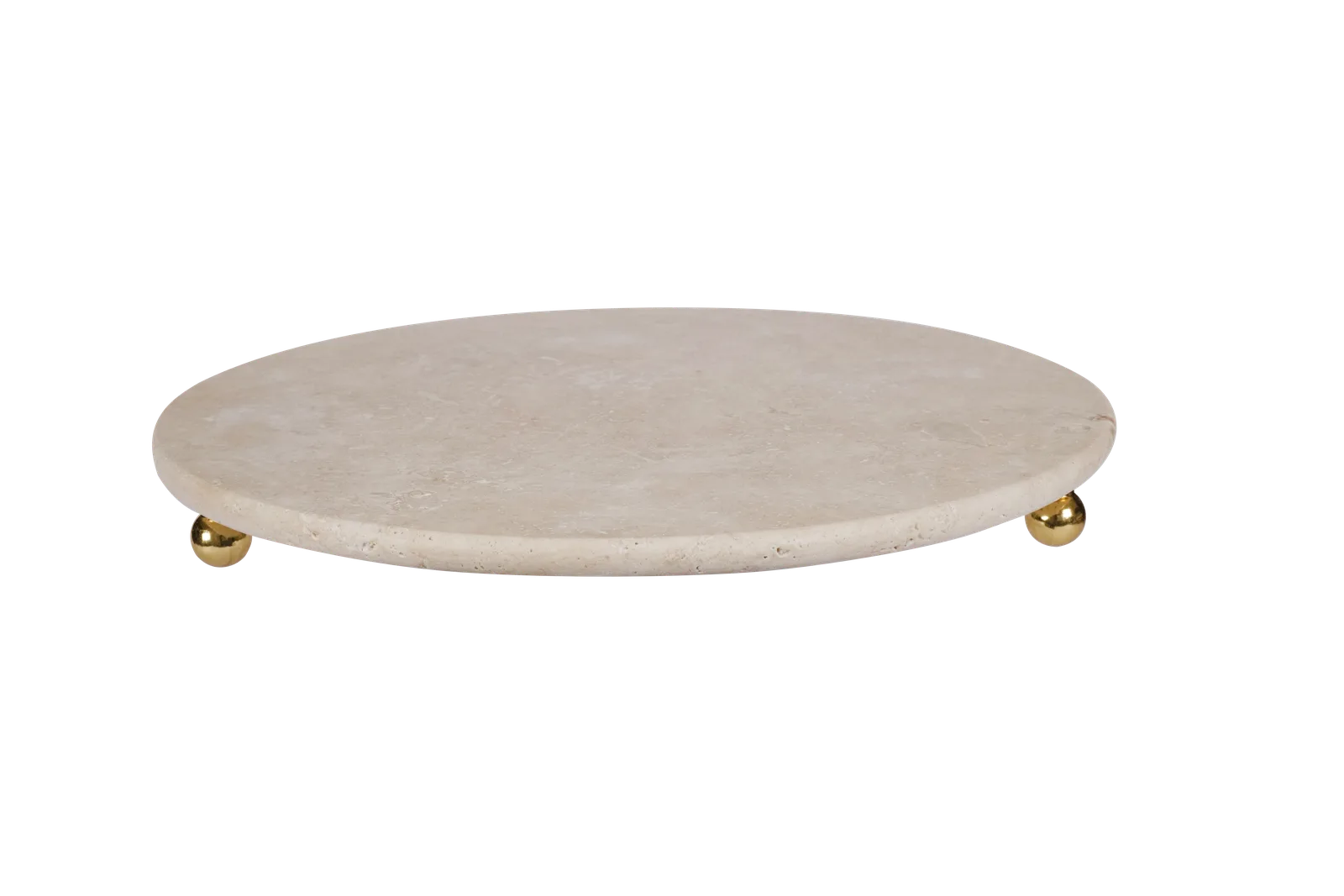 Travertine Round Tray With Gold Ball Feet