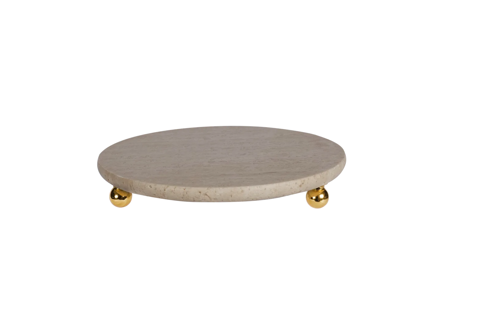 Travertine Round Tray With Gold Ball Feet