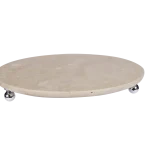 Travertine Round Tray With Silver Ball Feet