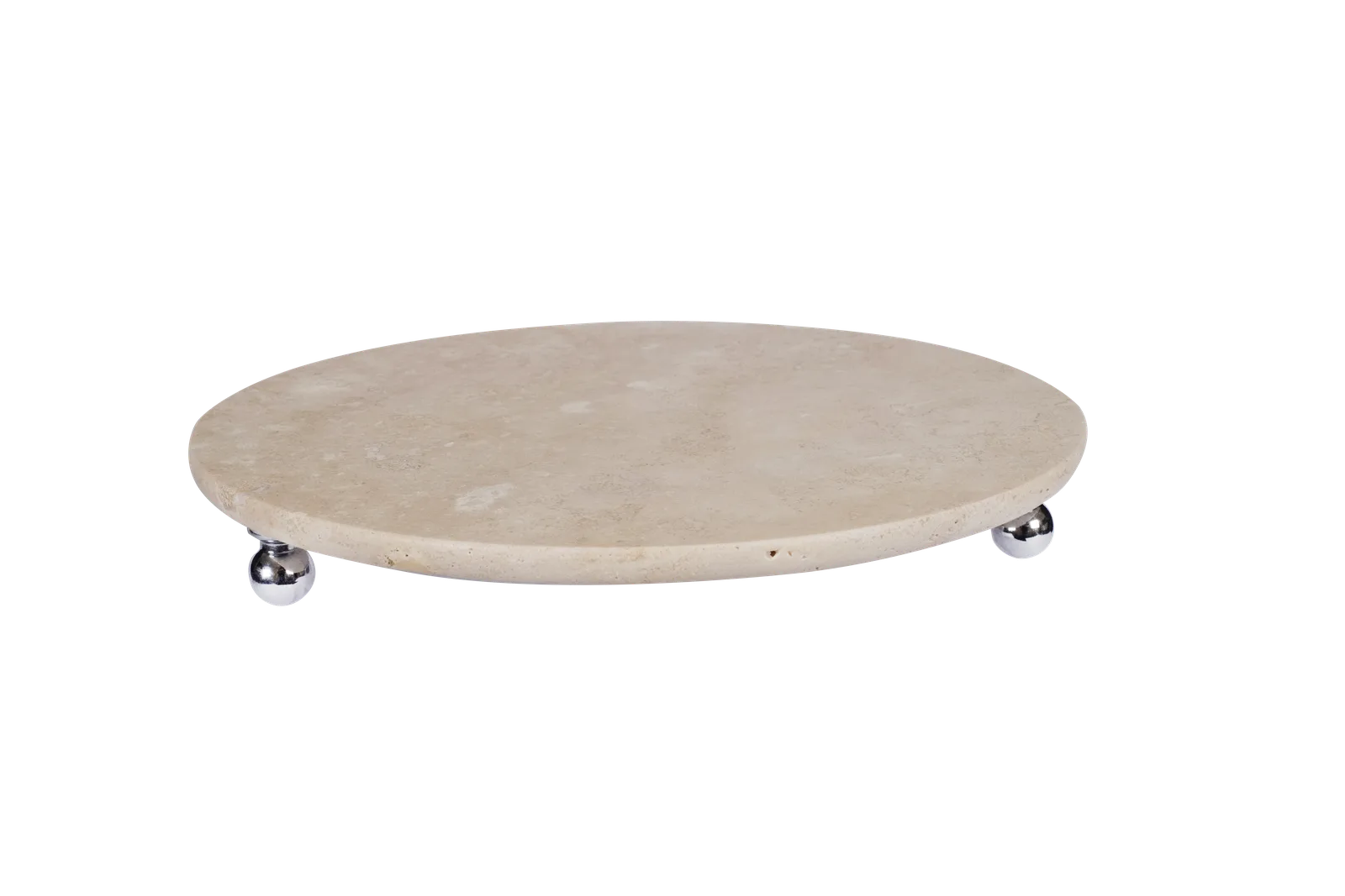 Travertine Round Tray With Silver Ball Feet
