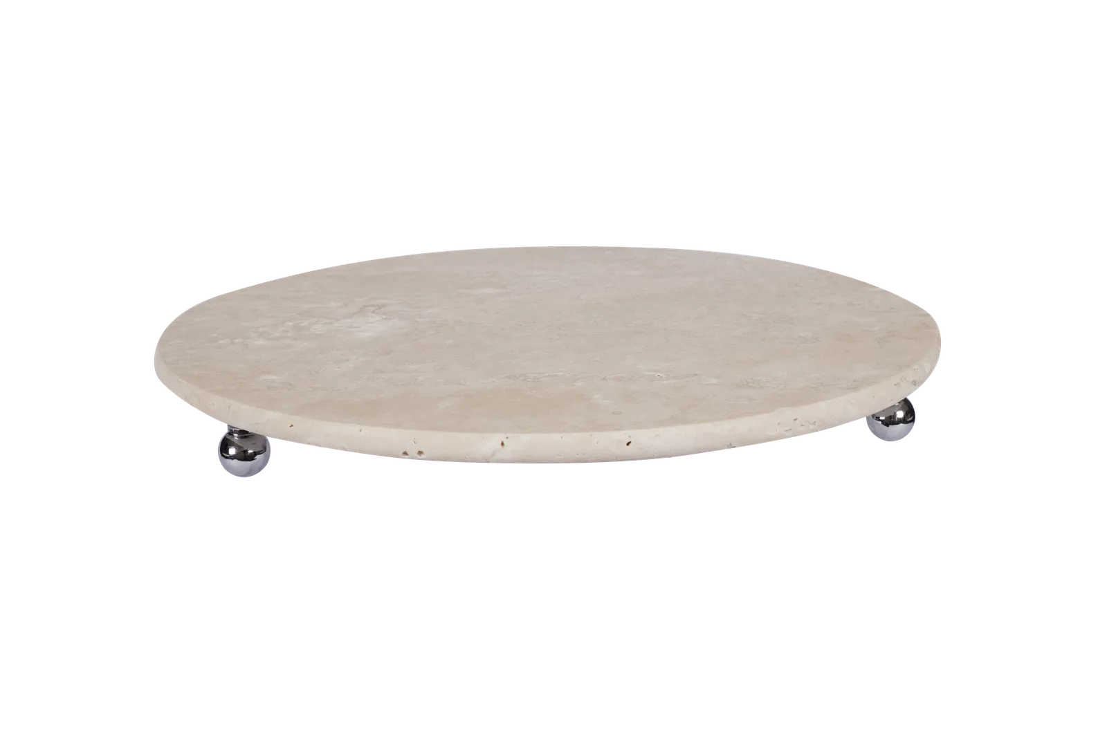 Travertine Round Tray With Silver Ball Feet