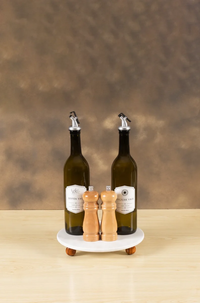 Travertine Round Tray With Wooden Ball Feet