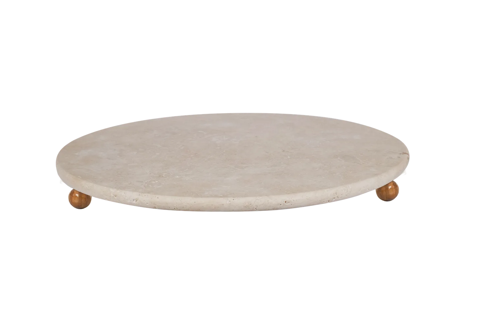 Travertine Round Tray With Wooden Ball Feet