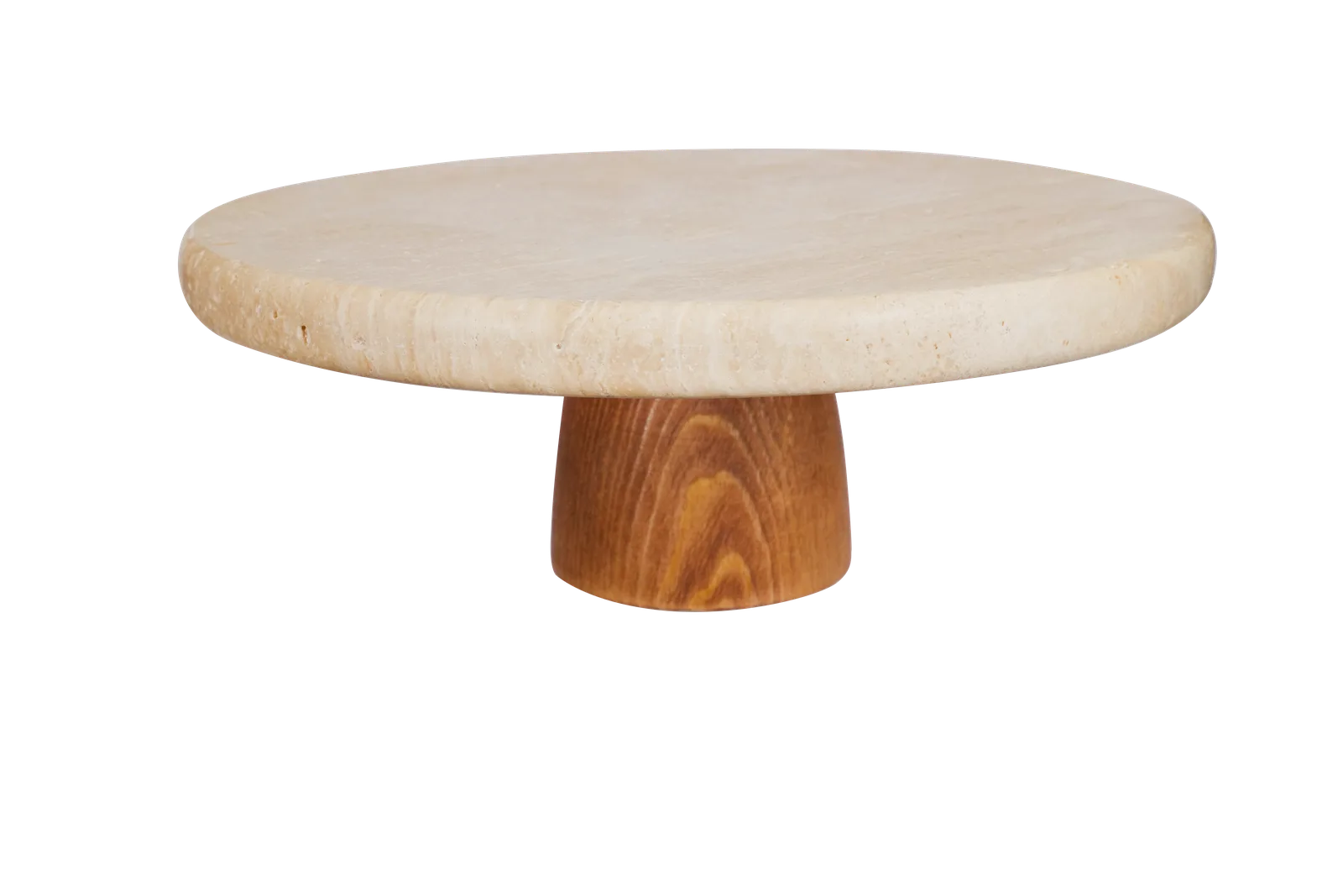 Travertine Thick Top Cake Stand With Wooden Base