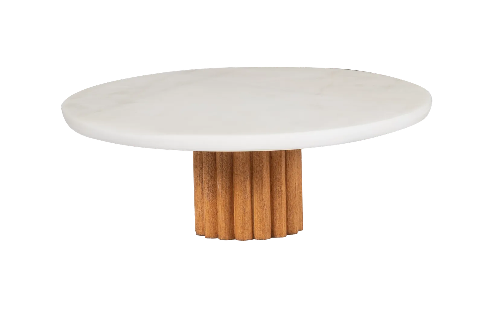 White Marble Cake Stand With Fluted Wooden Base