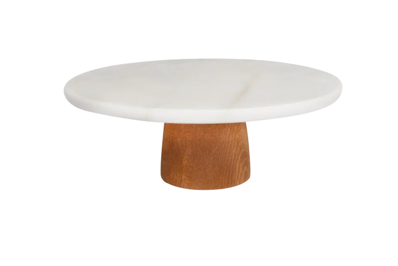 White Marble Cake Stand With Natural Wooden Base