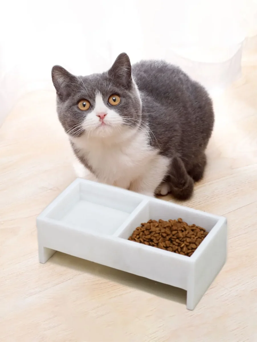 White Marble Double Pet Bowl